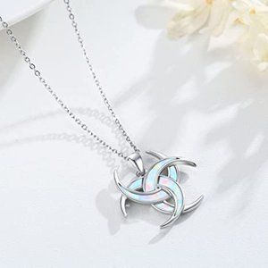 Sterling Silver Celtic Knot Opal Pendant Necklace Nordic Mythology